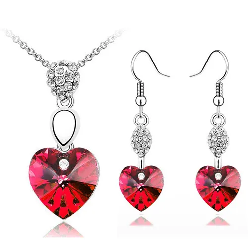 Комплект из колье и сердца с австрийским кристаллом|set necklace earring|necklace earringpendant jewelry