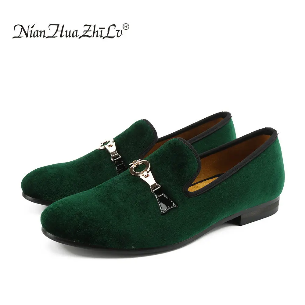 New style men velvet loafers party Slip-on wedding shoes European and American gold buckle men's casual | Обувь