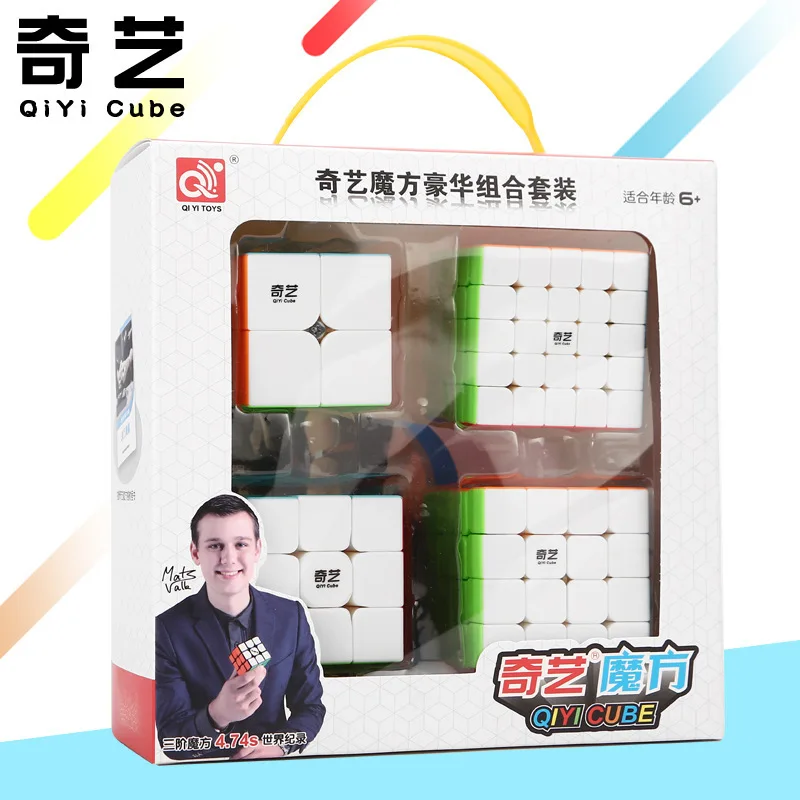 Qiyi, набор из 4 кубиков, магический нео-куб, набор включает 2x2 3x3x3 4x4x4 5x5x5, безлипкий кубик для тренировки мозга, детские игрушки