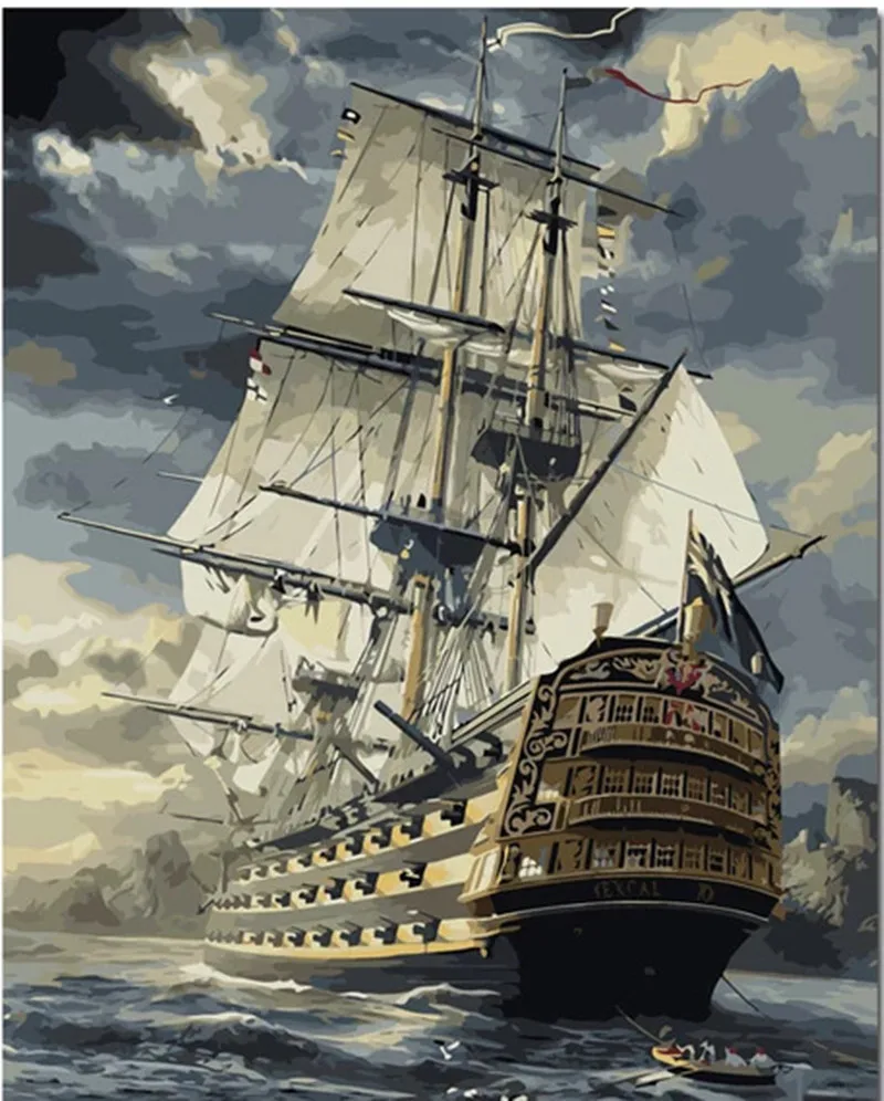 Парусная лодка DIY живопись по номерам акриловый набор для рисования Краска на