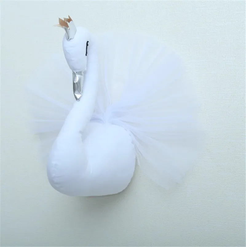 White Swan Милый 3D золотая корона Лебедь настенный арт висячая девочка кукла Лебедь мягкая игрушка голова животного Настенный декор для детской комнаты подарок на день рождения - Цвет: White Swan