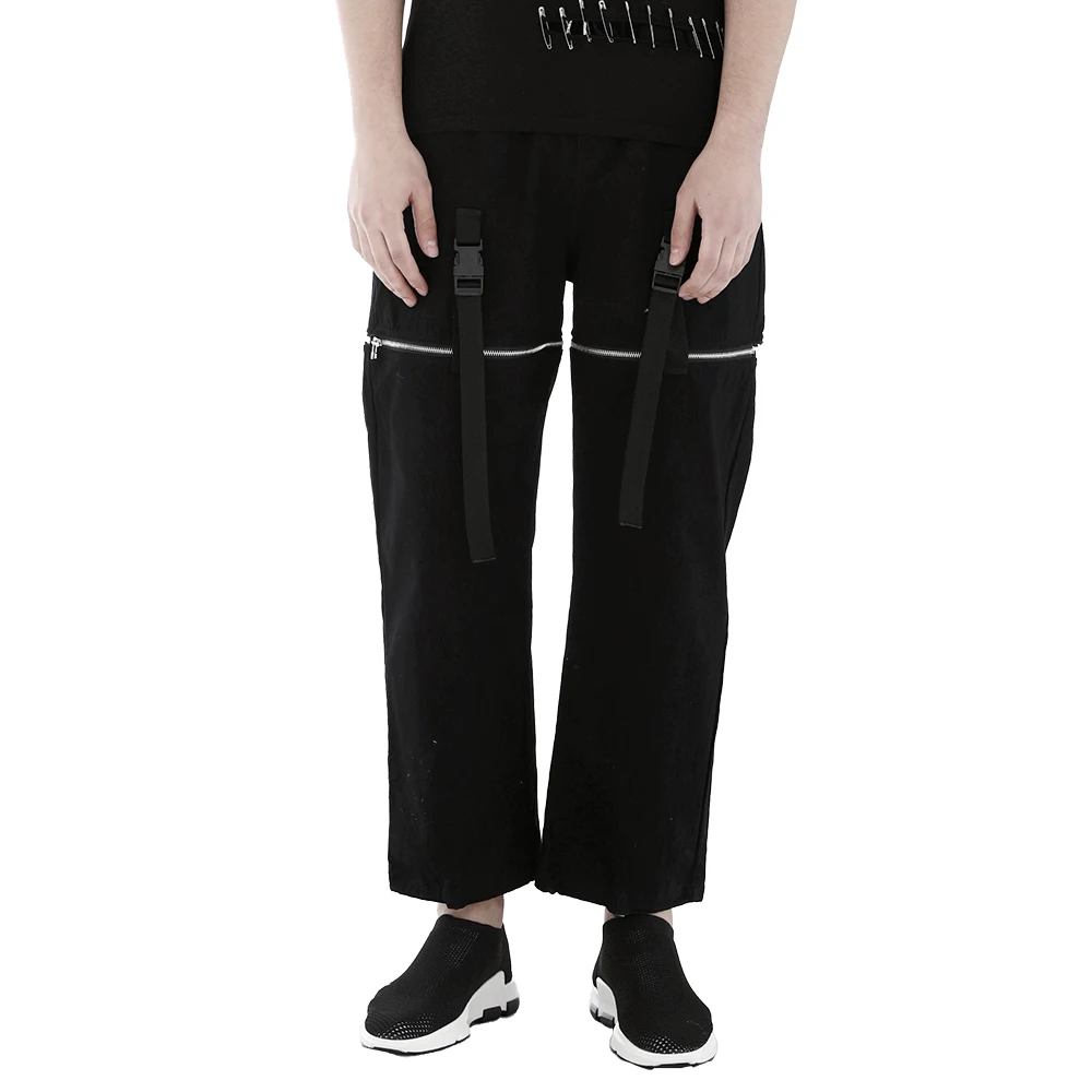 Новое поступление мужские черные длинные брюки с двойной молнией функциональные