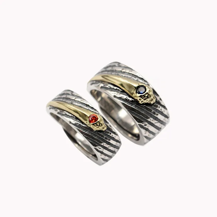 925 Sterling Silver personality retro Thai silver craft ring red and blue openings | Украшения и аксессуары