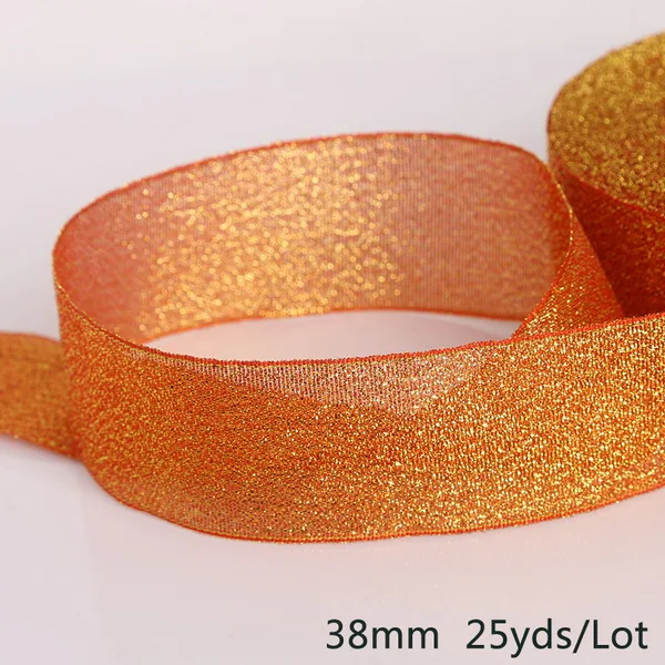 Red 38mm 25 ярдов разноцветные 20 мм/38 мм ширина с металлическими блестками ленты из органзы для пошива швейных изделий для DIY подарки свадебные украшения - Цвет: Red 38mm