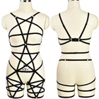 Черная портупея для танца на шесте с пентаграммой, бюстгальтер в стиле панк, женский пояс для пятизвездочных подвязок, сексуальный костюм для косплея, комплект нижнего белья