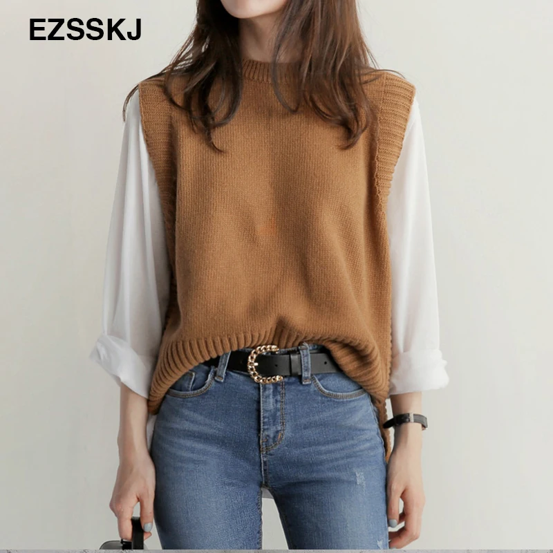 Женский трикотажный жилет с круглым вырезом без рукавов|vest female|vest womenwool sweater vests |