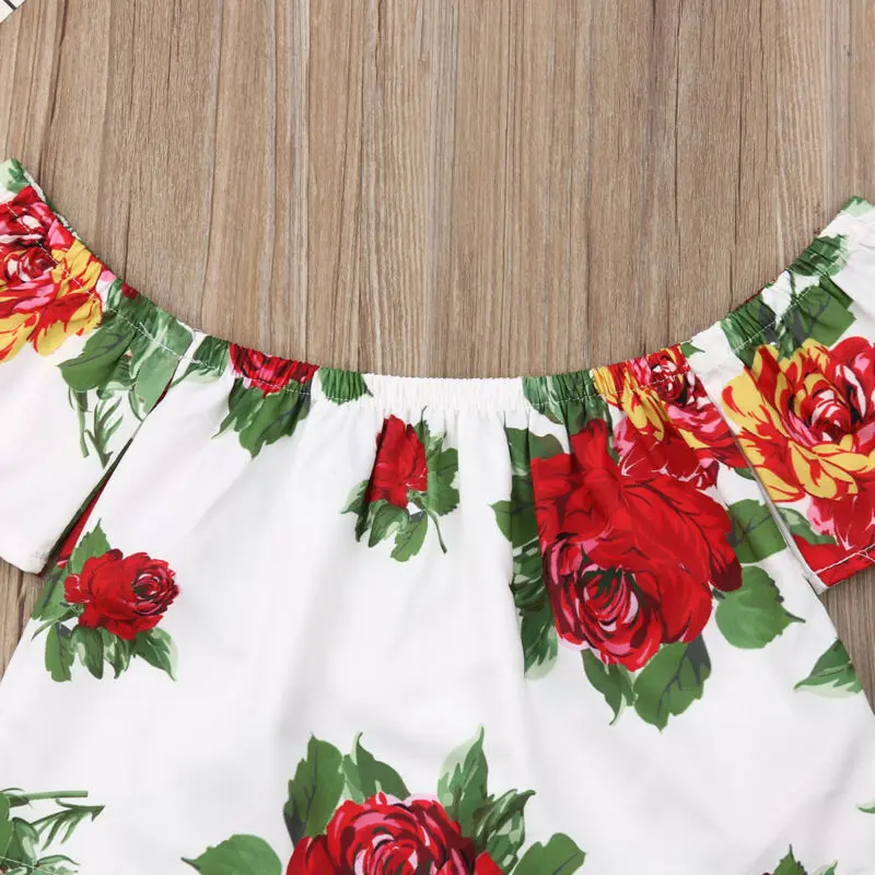 

Baby Girl Off Shoulder Floral Tops Shorts fashion Comfortable princess Briefs 2pcs Outfit Clothes Summer
