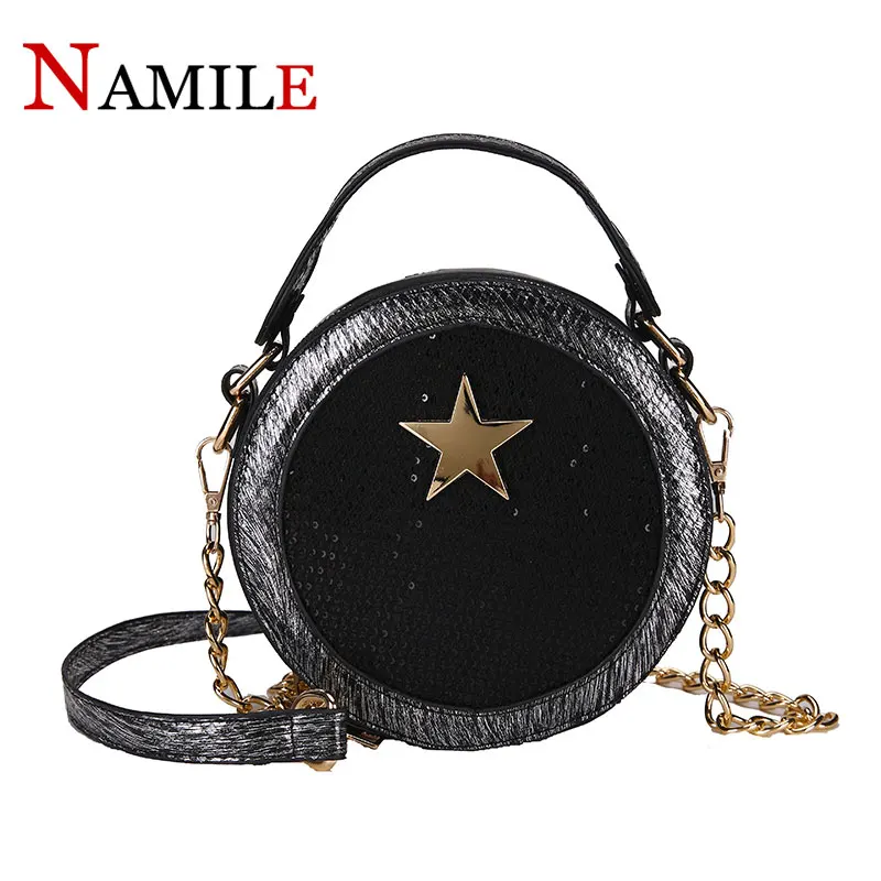 2019 новый тренд звезды маленькая круглая сумка модные креативные сетка плечо