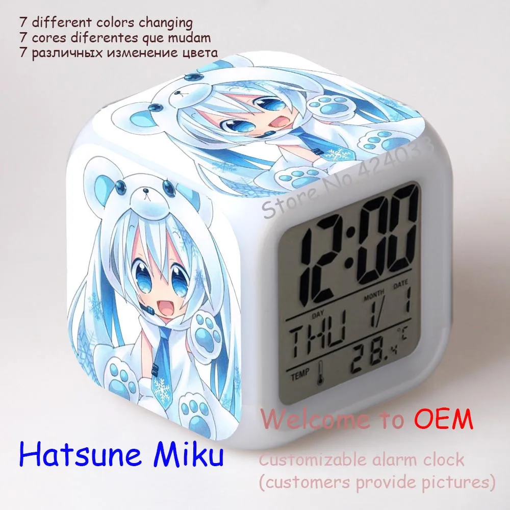 Tsune Miku Hatsune мультяшный будильник светодиодный цветной Ночной светильник сенсорный будильник отправляется на батарею можно настроить на изображение