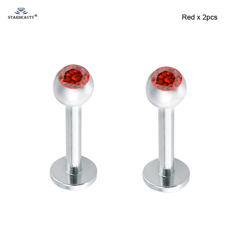 Red x 2pcs 2шт 1,2x6 мм милый Bijoux мяч Лабрет губы пирсинг ореха нос пирсинг Спираль пирсинг для пупка нос кольцо хряща серьги пирсинг - Окраска металла: Red x 2pcs