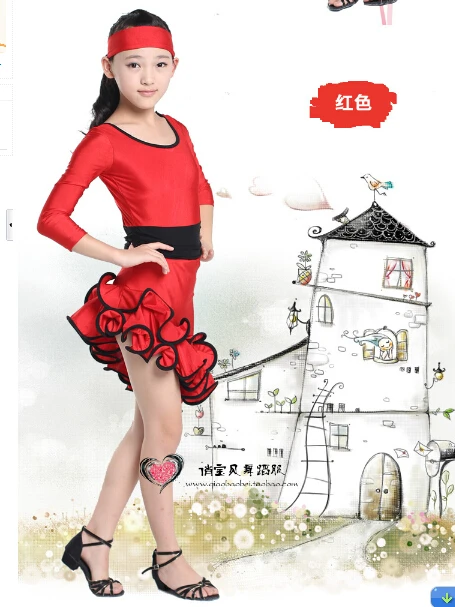 

Free shipping rumba latin dance dress tango samba 110-160cm black red competition fashion professional girl child dress costume
