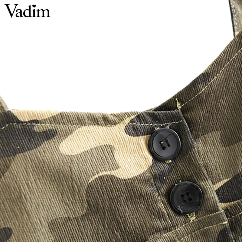 Женские вельветовые юбки Vadim винтажные камуфляжные на подтяжках с кнопками |