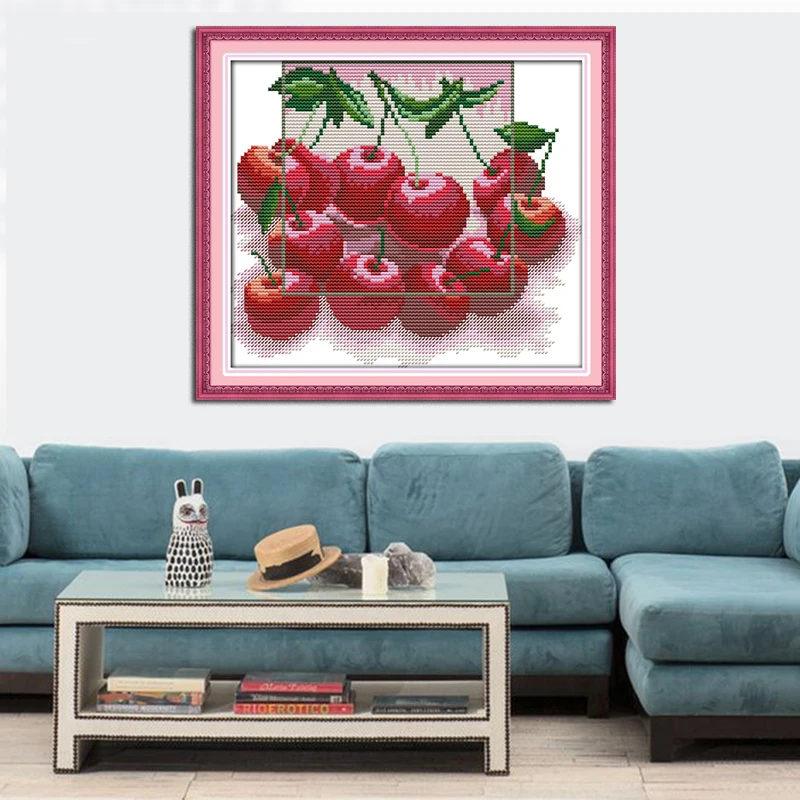 NKF красный вишневый фруктовый узор напечатанный на холсте 14CT 11CT Вышивание