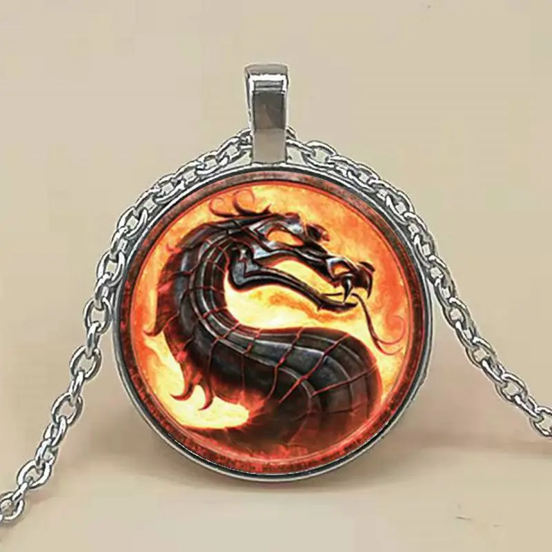 Silver Новая мода Дракон ожерелье s Mortal Kombat кулоны в форме стеклянного купола ювелирные изделия ожерелье кулон - Окраска металла: Silver