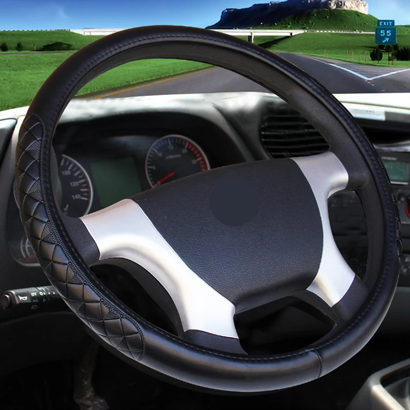 Большой размер 45 см 47 см 50 см чехол рулевого колеса автомобиля Микро волокно кожа решетки тиснение нескользящие для автомобиля Автобус Грузовик Высокое качество