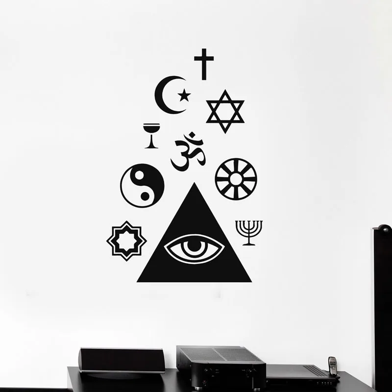 New Arrival Monochrome Wall Decal Religion Christianity Islam Buddhism Mason Vinyl Stickers Home Decor Living Room Mural S506