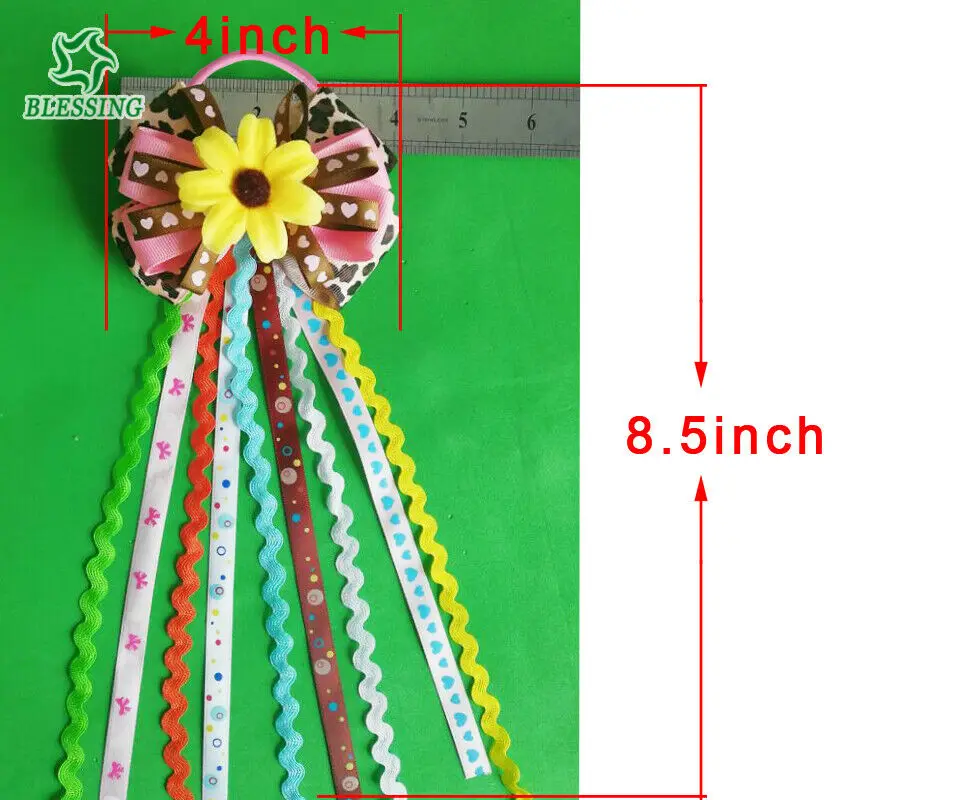 Фото 12 девочек 4 "Красочные бант конский хвост Подсолнух волос лук эластичный пони