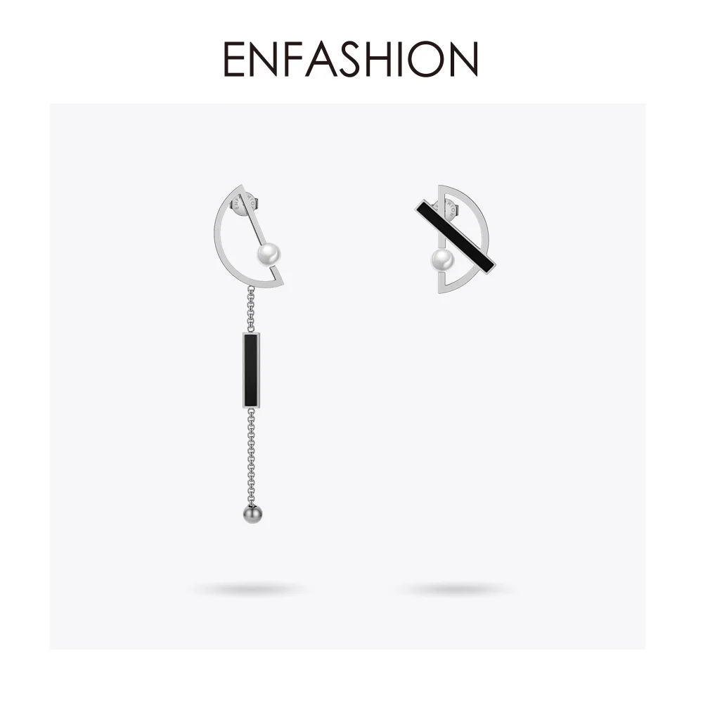 Silver color Enfashion, асимметричные жемчужные серьги для женщин, с буквой D, висячие серьги из нержавеющей стали, Женские Ювелирные изделия,, серьги E1019 - Окраска металла: Silver color