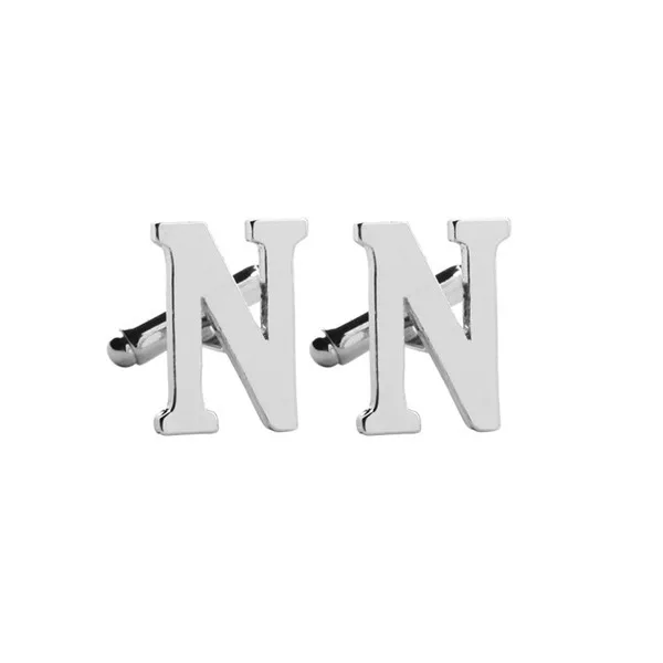 N Одна пара, модные мужские алфавитные запонки, Мужская официальная деловая рубашка с буквенным принтом, свадебные Серебристые рубашки с пуговицами и манжетами - Окраска металла: N