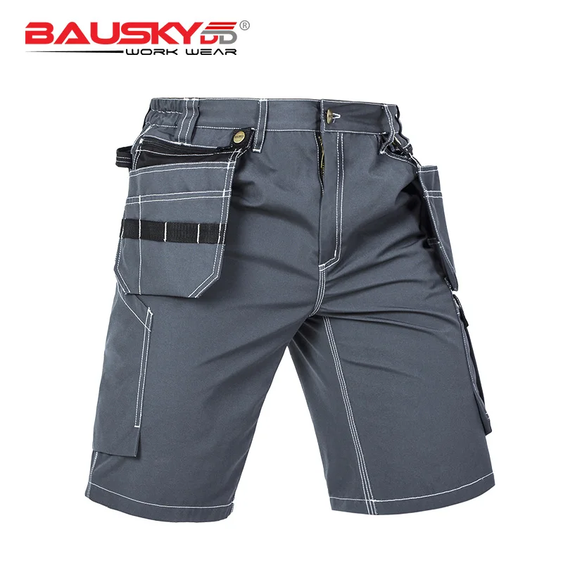 Bauskydd B219 рабочие короткие штаны мужские рабочие Брюки Черные Серые летние многофункциональные карманы прочные и износостойкие - Цвет: gray