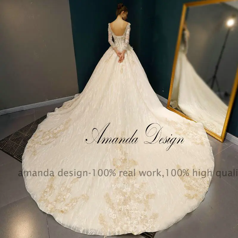 Amanda Design vestidos de noiva princesa кружевная Апликация бальное платье с длинным рукавом свадебное платье