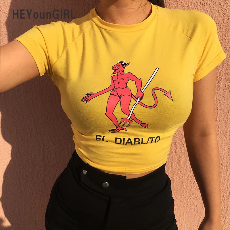 HEYounGIRL футболка с коротким рукавом и принтом женские сексуальные короткие топы футболки Повседневная модная хлопковая футболка для фитнеса Базовая уличная одежда Топ