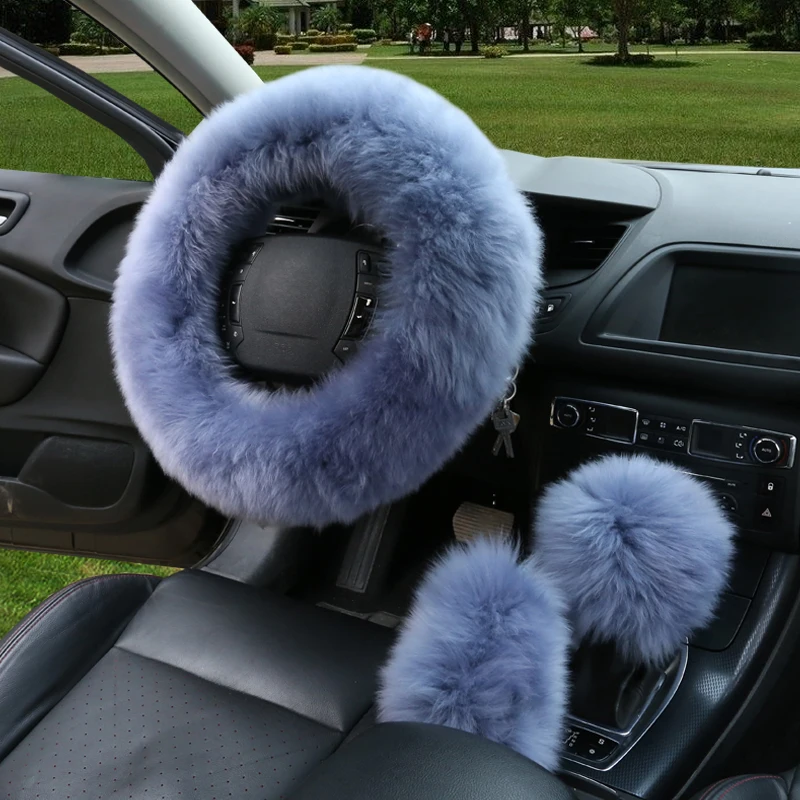 HuiER 3 шт./компл. зимние Автомобильное рулевое колесо крышка 7 цветов Длинные австралийской шерсти с подогревом; обувь с мехом из натуральной кожи крышка рулевого колеса
