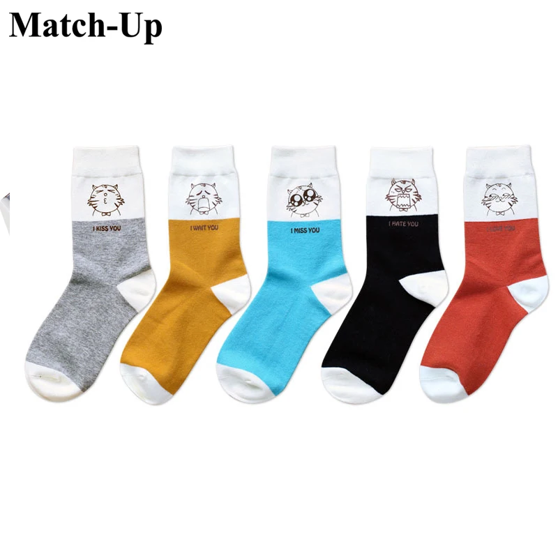 

Женские хлопковые модные носки Match-Up, новый дизайн, высококачественные Носки с рисунком кошки, 5 парт/лот