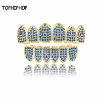 tophiphop blue zircon bling aaa cz micro new color micro grillz zircon grillz hip hop jewelry boxed grillz
