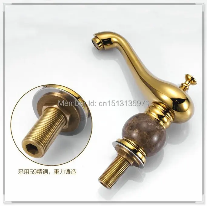 2014New дизайн 3шт золото полированный сплошной латунь с мрамор ванная умывальник