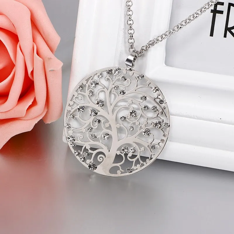 Женское Ожерелье с кулоном Древо жизни длинная цепочка серебристого цвета