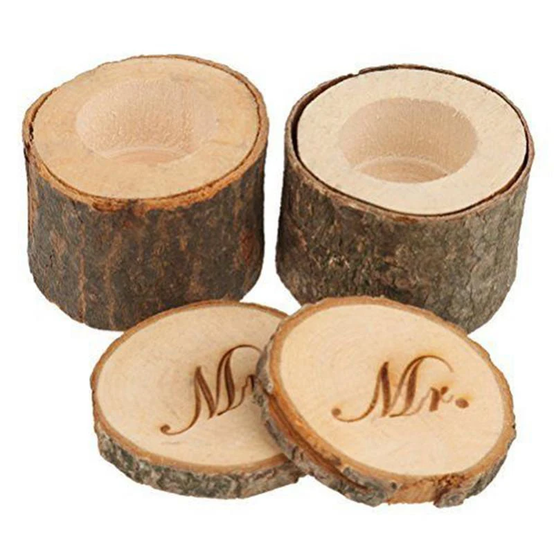 Страна Винтаж «Mr» и «Mrs» коробка для кольца на свадьбу, на День святого Валентина, деревянные кольца круглый ювелирных изделий держатель Чехол подарки контейнер под элемент питания 2 шт./компл