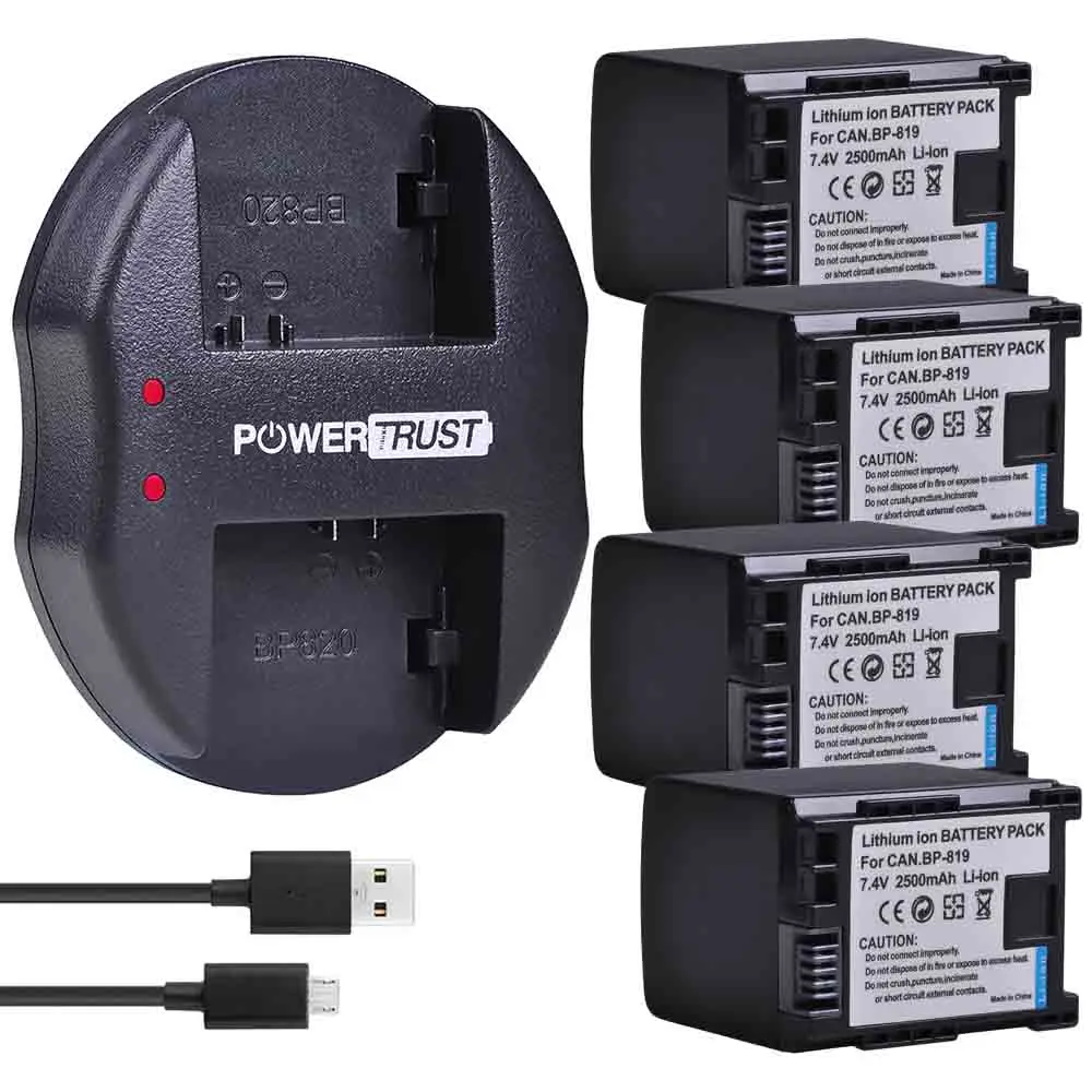 BP819-4B-UDC 4 шт. 2500 мА/ч, BP-819 BP819 Батарея BP-827 BP 827 BP-807 BP-809 BP 808 и USB Зарядное устройство для Canon HF10, HF11, HF20, HF21, HF100 - Цвет: BP819-4B-UDC