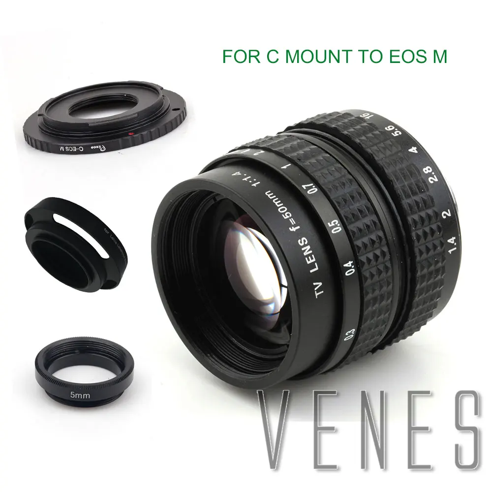 Объектив Venes 50 мм f/1 4 CC TV F1.4 для Nikon 1 M4/3 Pentax Q Nex Fuji FX EOS M A6300A5100 A6000 A5000 A3000 OM-DE-M10 II |