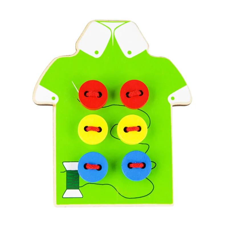 Детские обучающие игрушки Монтессори деревянные бусины с пуговицами для