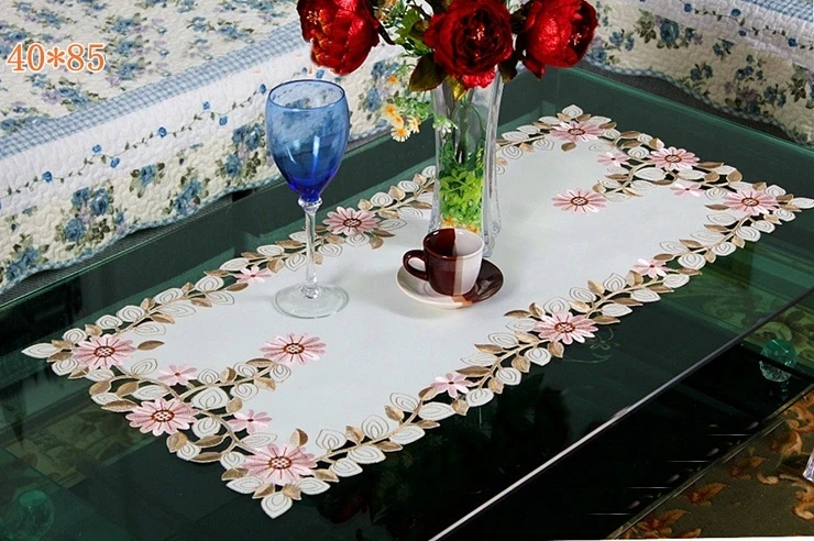 Vezon элегантный полиэстер сатин вышивка розовый Дейзи скатерть вышитые цветочные