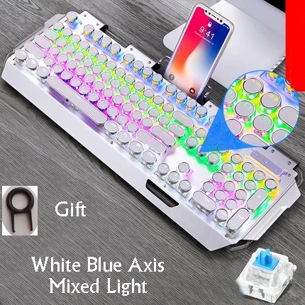 Технология Apedra X10 Ретро Круглый Светильник пишущая машинка Трансмиссия Keycap Проводная Механическая игровая клавиатура несколько светильник эффекты - Цвет: Синий