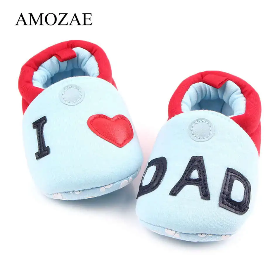 Детская обувь для новорожденных из искусственной кожи с надписью «I LOVE MOM& DAD First Walker»; удобная обувь с мягкой подошвой для малышей;