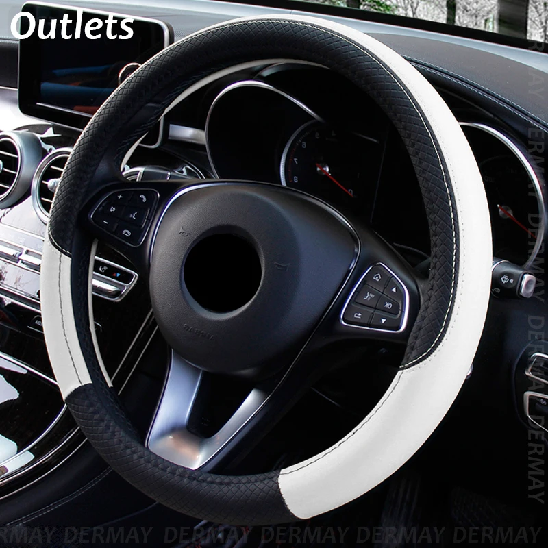 Size 36cm 8 Colors Car Steering Wheel Cover faux Leather Square Embossing Non-slip for Honda Civic Auto Interior Accessories