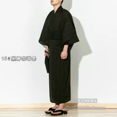 Традиционное японское кимоно Yukata мужской халат из 95% хлопка мужской халат для отдыха с поясом размера плюс набор летних пижам A52801 - Цвет: 9