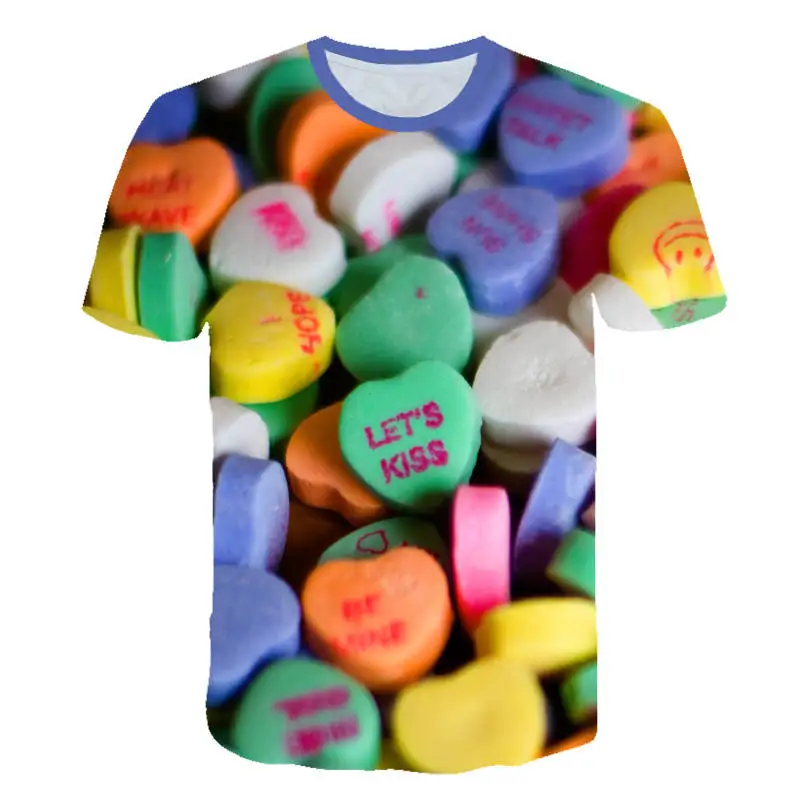 Новая летняя забавная конфетная/шоколадная футболка Женская 3D Футболка с принтом модный дизайн с героями мультфильмов женский короткий рукав