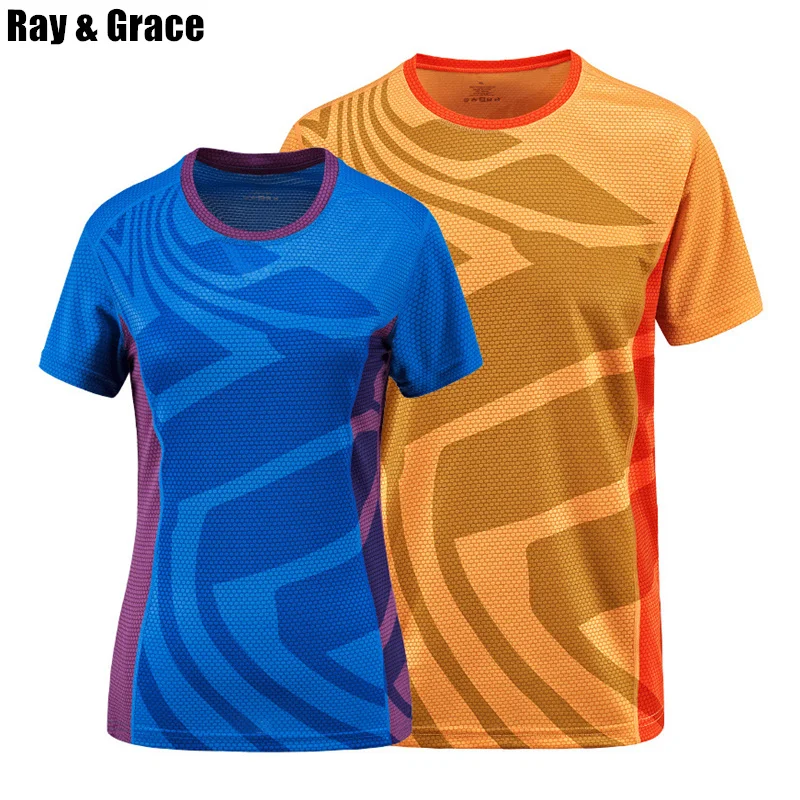 RAY GRACE, женские эластичные быстросохнущие спортивные футболки, Мужская дышащая одежда для бега, фитнеса, тренировок, летние топы, футболки