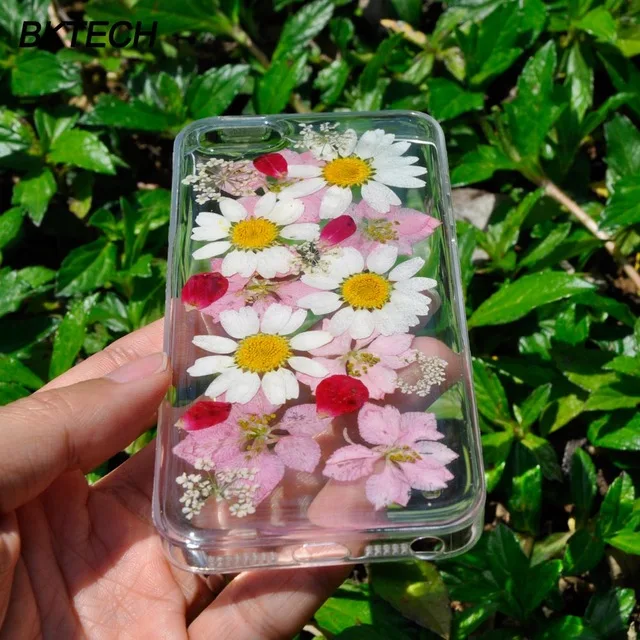 Boxkeya 100% DIY Handmade Natural Real Dried Flowers Cases For iphone X 6S 7 Plus 8 5S Clear Soft TPU Back Cover Coque |
