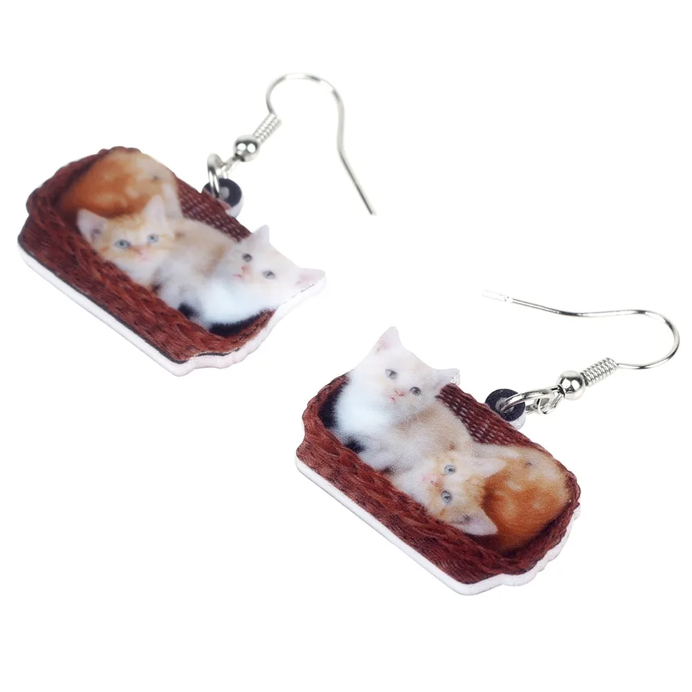 WEVENI акриловые милые двойные серьги в виде котенка кота корзин Висячие капли