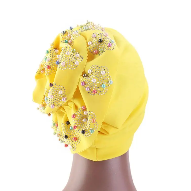 Цветок Индии шляпа мусульманский тюрбан для женщин многоцветный бисер Рак Кепка