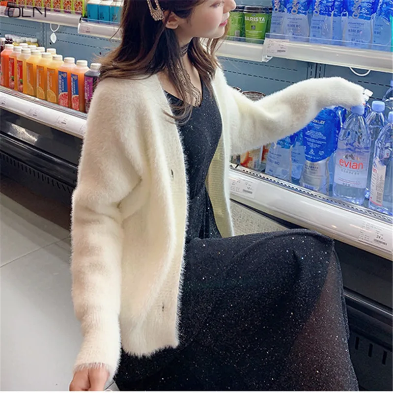 Женский Однотонный свитер lazy wind свободный тонкий кардиган в Корейском стиле на