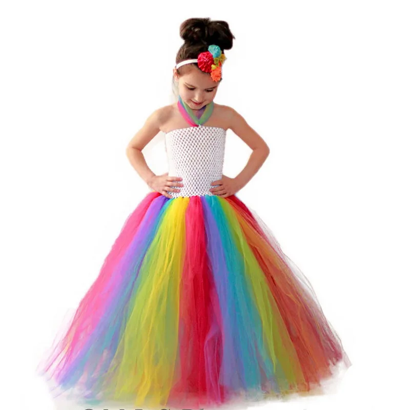 

Children Halloween Tutu Dress Kids Flowers Rainbow Birthday Party Dresses Girls Princess Cosplay Costumes Vestido