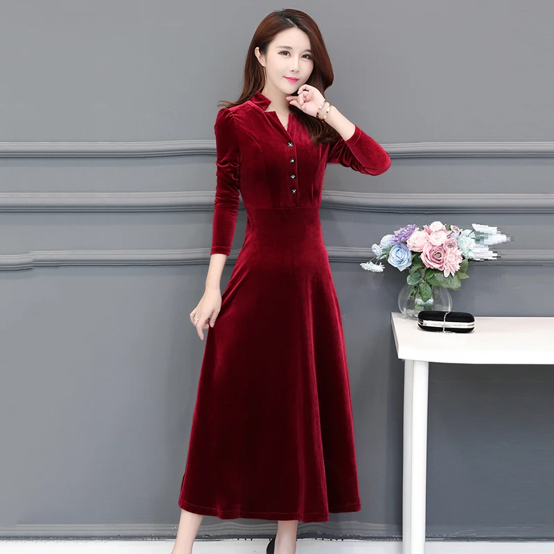 

Women 's Casual Bodycon Dress Pleuche Hot Sale Solid Colors V-Neck Single-Breasted Autumn Dress Plus Size 4XL Mom's Party Dress