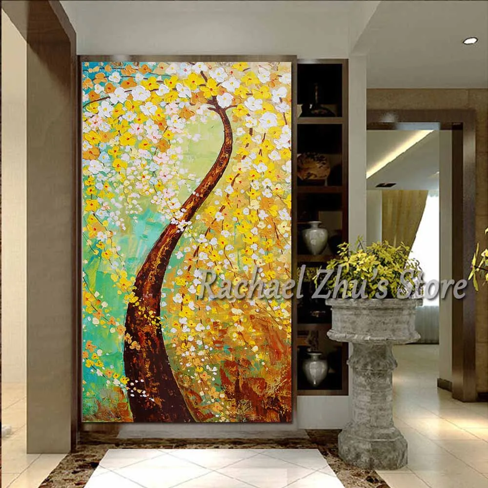 Палитра с ножом ручная роспись желтый Blomming цветок пейзаж картина маслом на