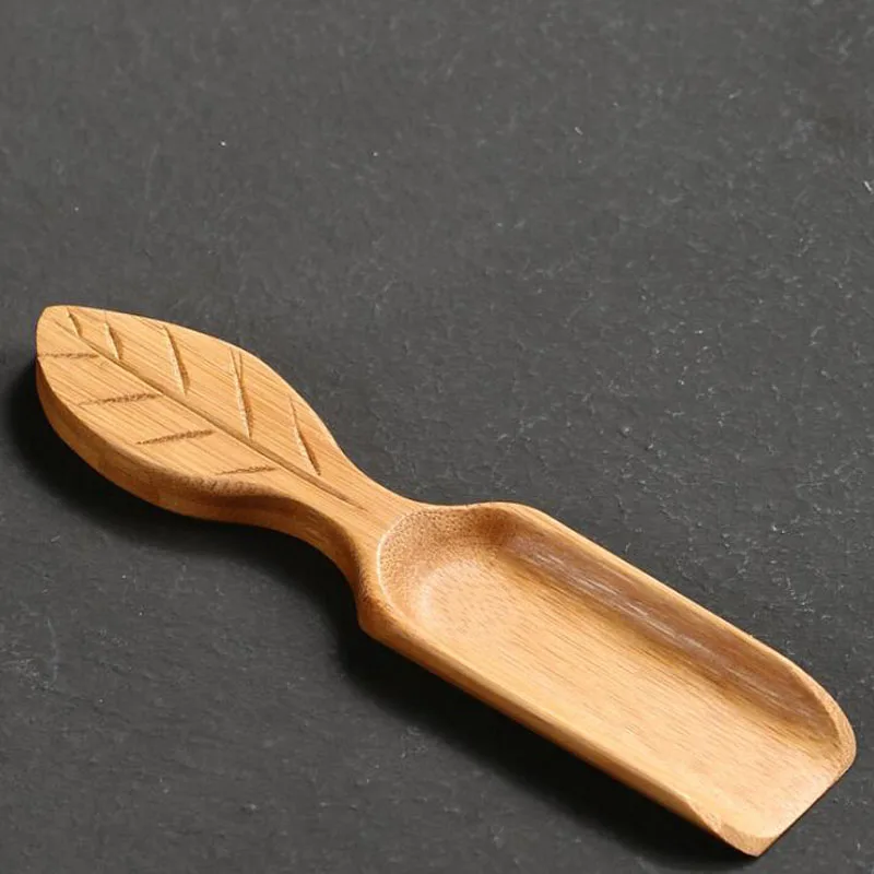 Чайная ложка винтажная ручка в форме листа китайские бамбуковые кофейные зерна